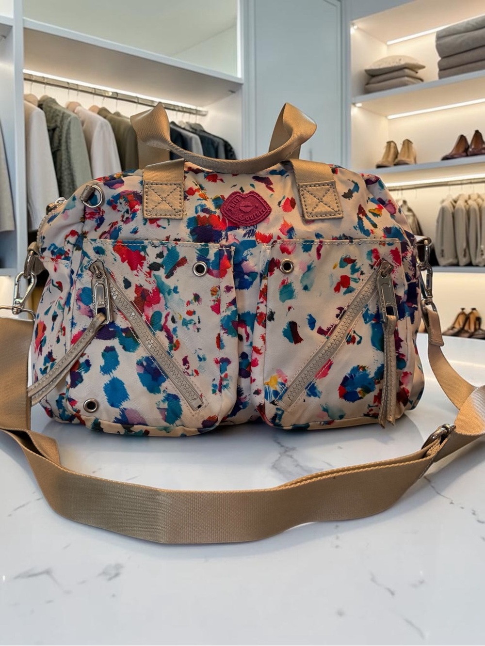 Juicy Couture Multicolor Paint-Splash Duffel Shoulder Bag